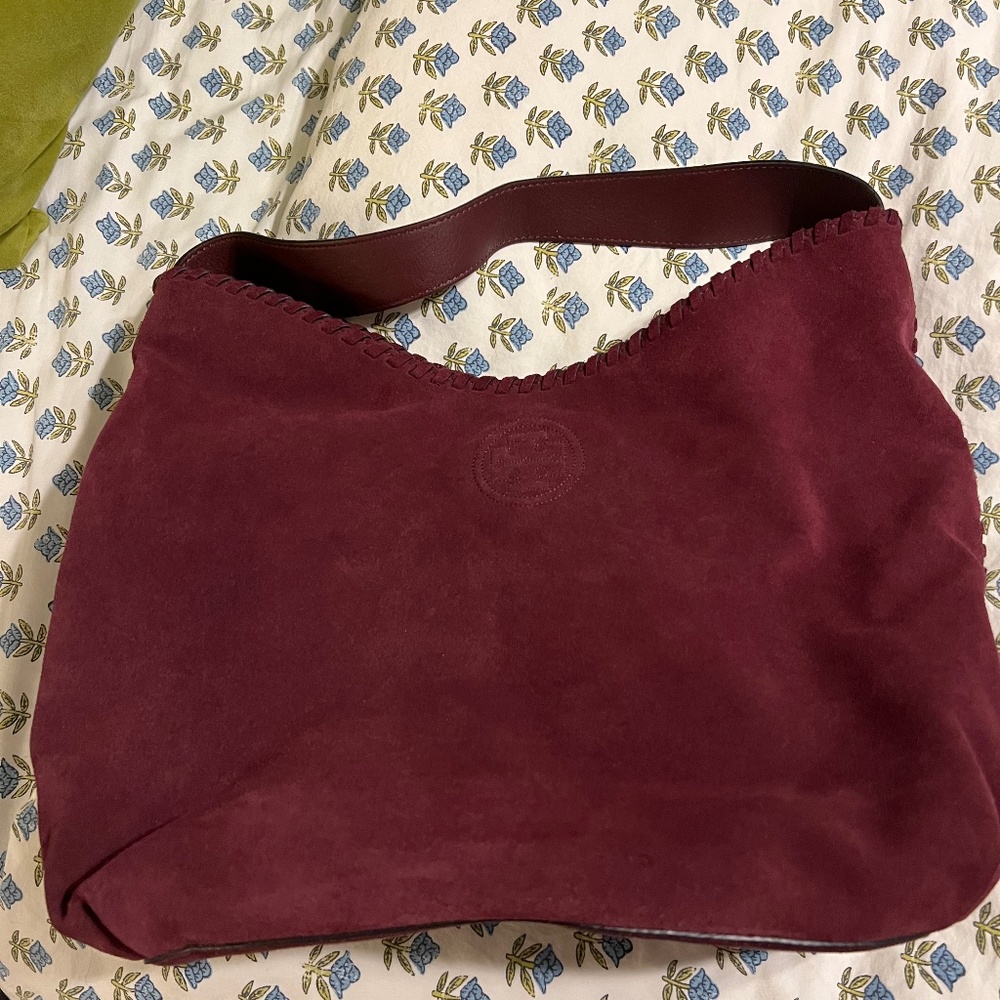 Tory Burch burgundy suede hobo purse